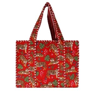 Vibrant Red Tiger Print Tote Bag